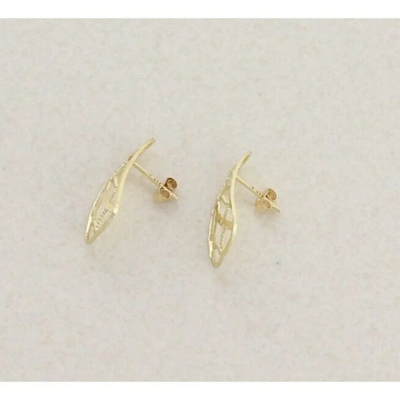 14k Yellow Gold Heart Bow Filigree Earrings Stud Post - Picture 6 of 8